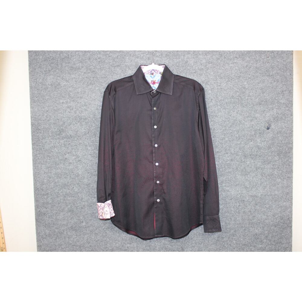 Robert Graham Shirt Men's M Black Red Fading Specs Embroidered Cuffs and Neck